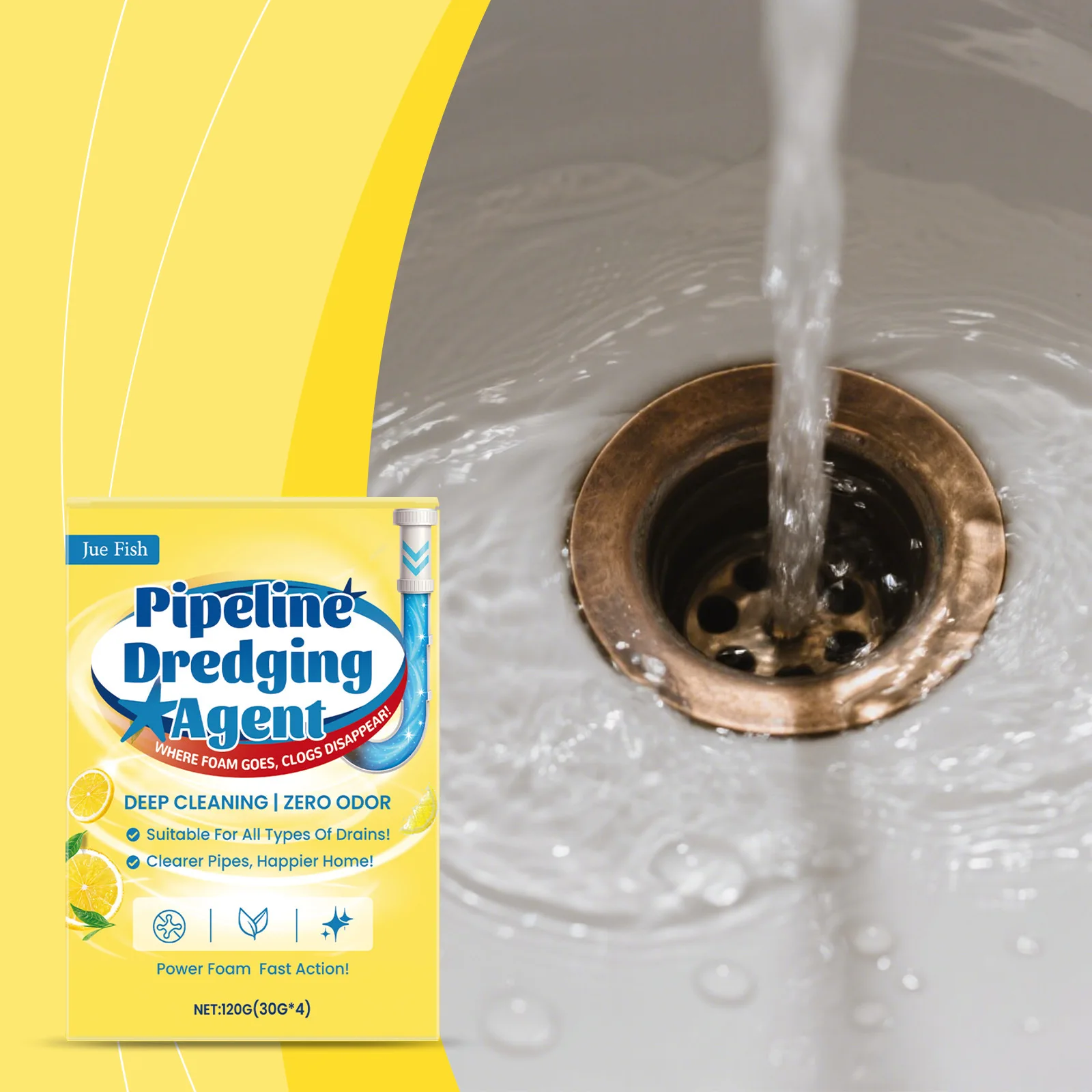 

JUE FISH Pipeline Dredging Agent - Strong Pipe Dredging Powder, Dissolves Grease/Hair/Food Residue, for Kitchen/Bathroom Drains