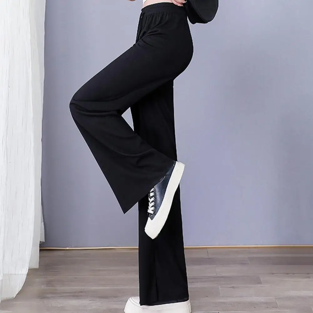 Women Wide-leg Pants Elegant Draped Wide Leg Pants Adjustable Elastic Waist Ice Silk Comfort Streetwear for Women Touch Slacks