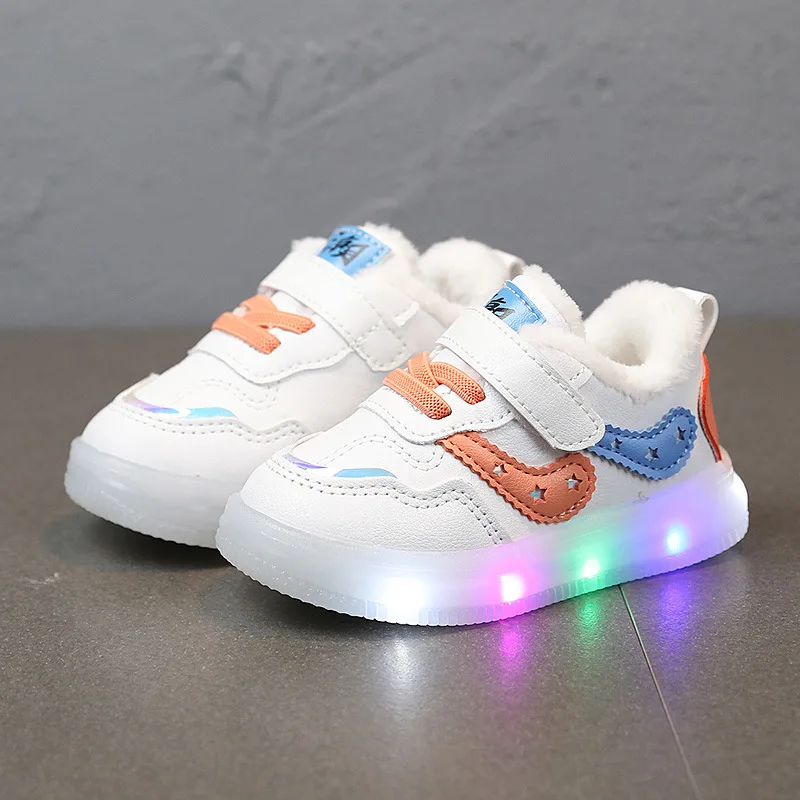 Baby Shoes Children Boys Small White Shoes Illuminated Board Shoes Casual Anti Slip Sneakers Soft Soles Girls Walking Shoes