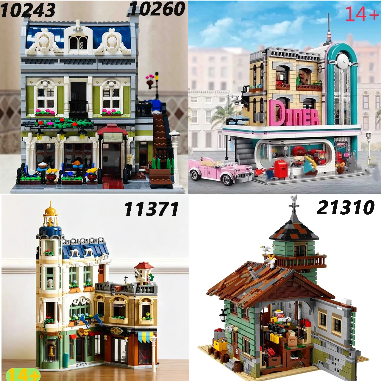 

MOC European Town Architecture Building Set, Classic Corner Café Street View Model Modular Bricks, Display Collection for Adults