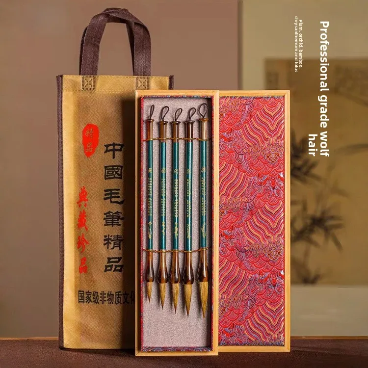 set-professionale-di-pennelli-per-calligrafia-con-setole-di-tasso-5-pezzi-in-confezione-regalo-in-legno-pennelli-per-scrittura-media-e-regolare-ideali-per-adulti-e-studenti