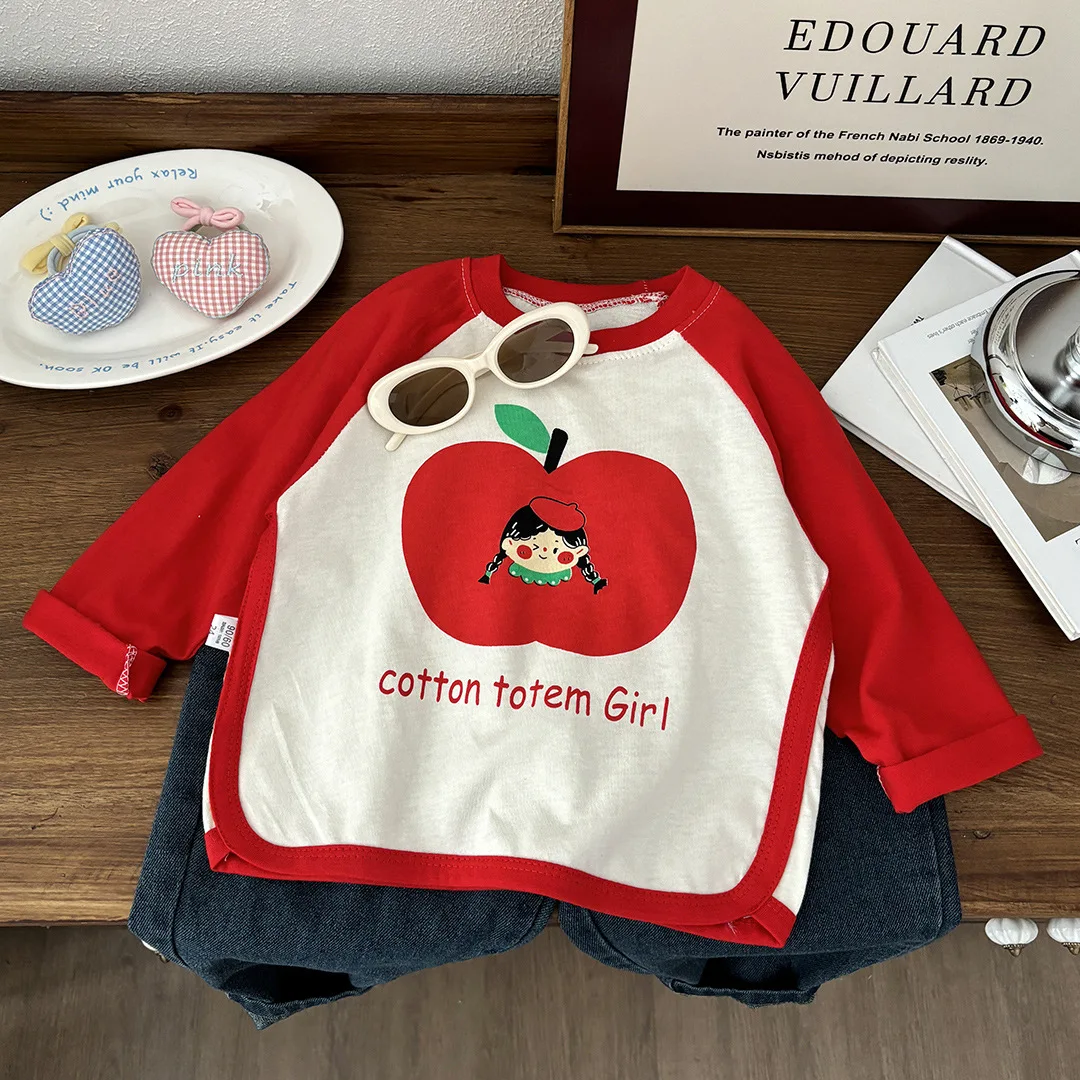 Spring Autumn New Children's Long Sleeve T-shirt Base Shirt Cotton  Versatile Korean Trendy Printed Tops Unisex Kids Clothing