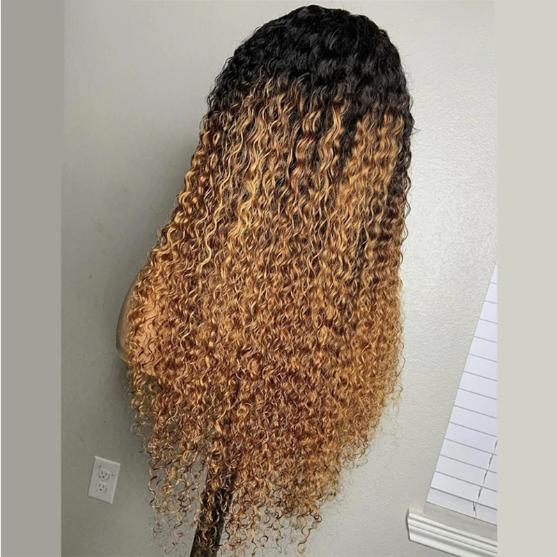 Soft Glueless 180Density Ombre Blond 26inch Long Kinky Curly Deep Lace Front Wig For Women With Baby Hair Preplucked Daily