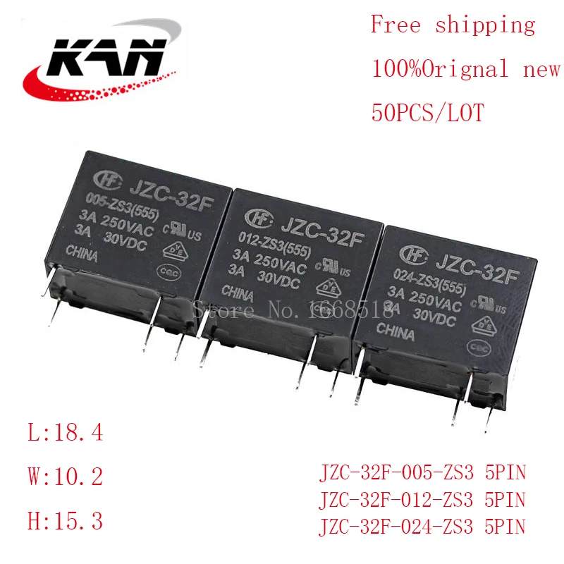 

Free shipping 50pcs Power relay JZC-32F-005-ZS3 JZC-32F-012-ZS3 JZC-32F-024-ZS3 5VDC 12VDC 24VDC 3A 250VAC 5PIN Original New