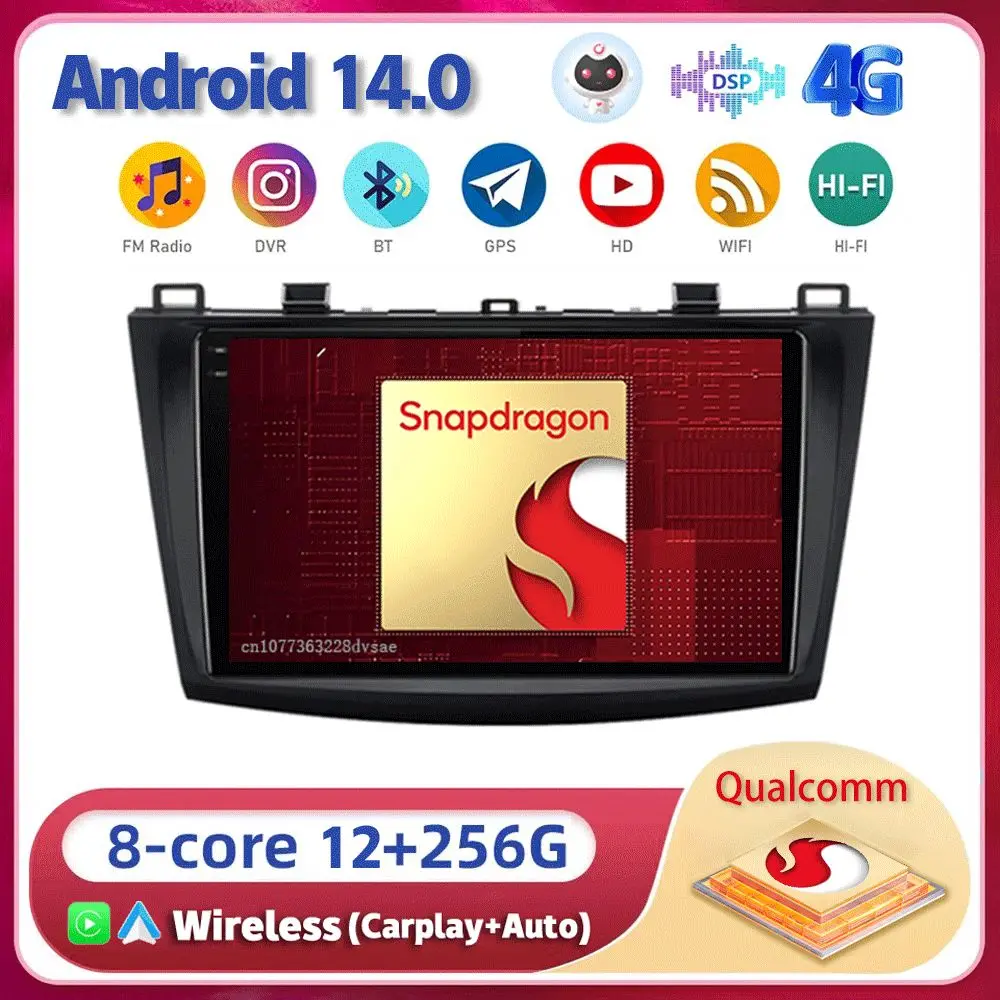 

Android 14 Carplay Auto For Mazda 3 2009 2010 2011 2012 2013 Multimedia Car Radio Player WIFi+4G DSP GPS Head Unit Touch Screen