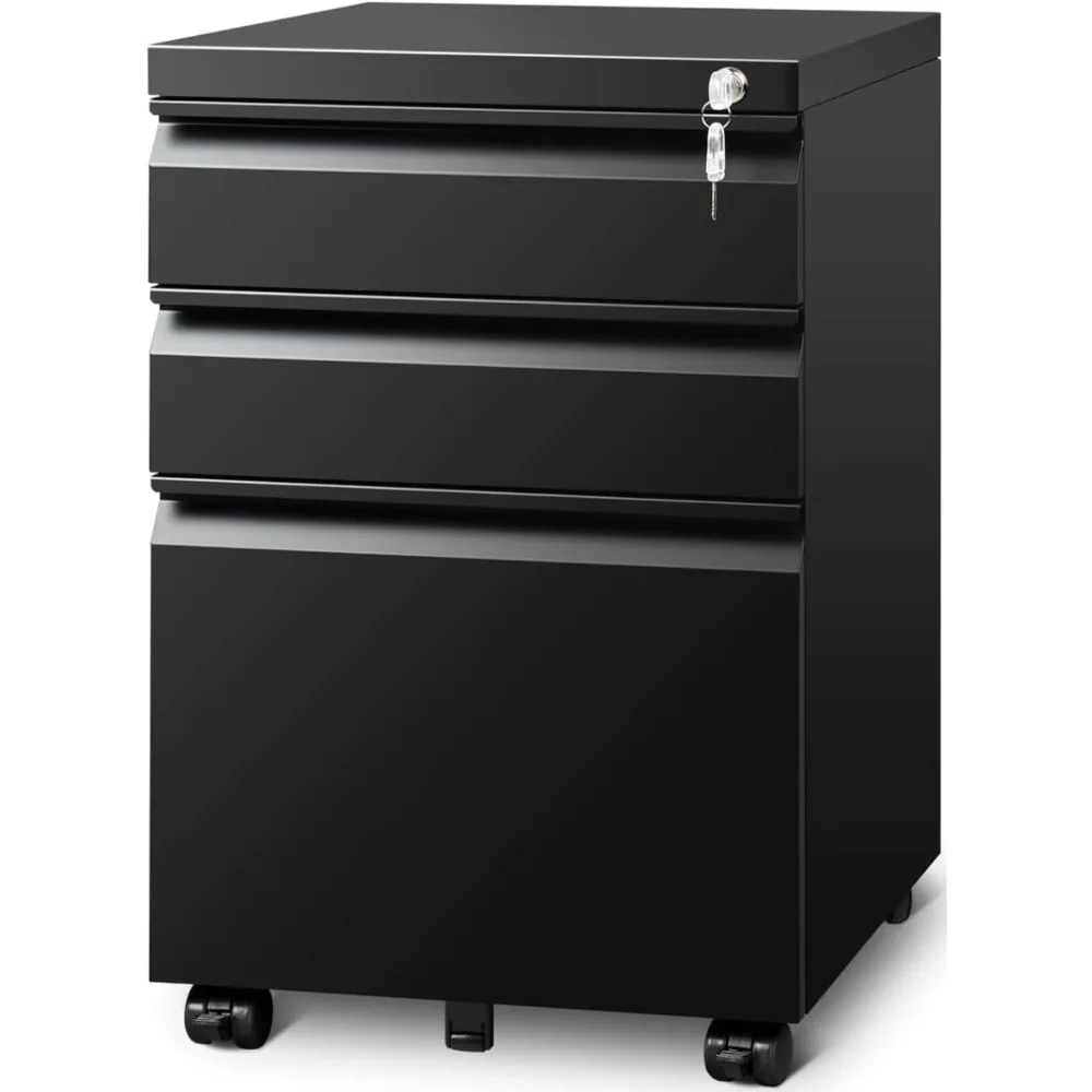 Filing Cabinets for Home Office, Mobile File Cabinet with Lock, 3 Drawer Filing Cabinet for A4/Letter/Legal Size Folder