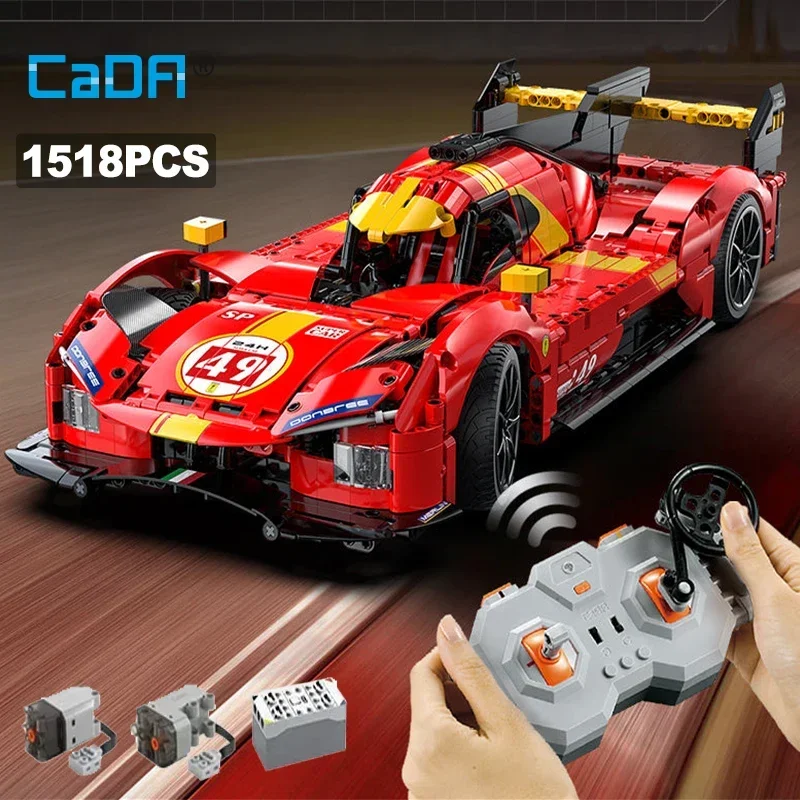 

1518Pcs 1:10 Cada MOC City Remote Control Flame Racing Car Model Building Blocks RC V6 Sports Vehicle Bricks Toys Festival Gifts