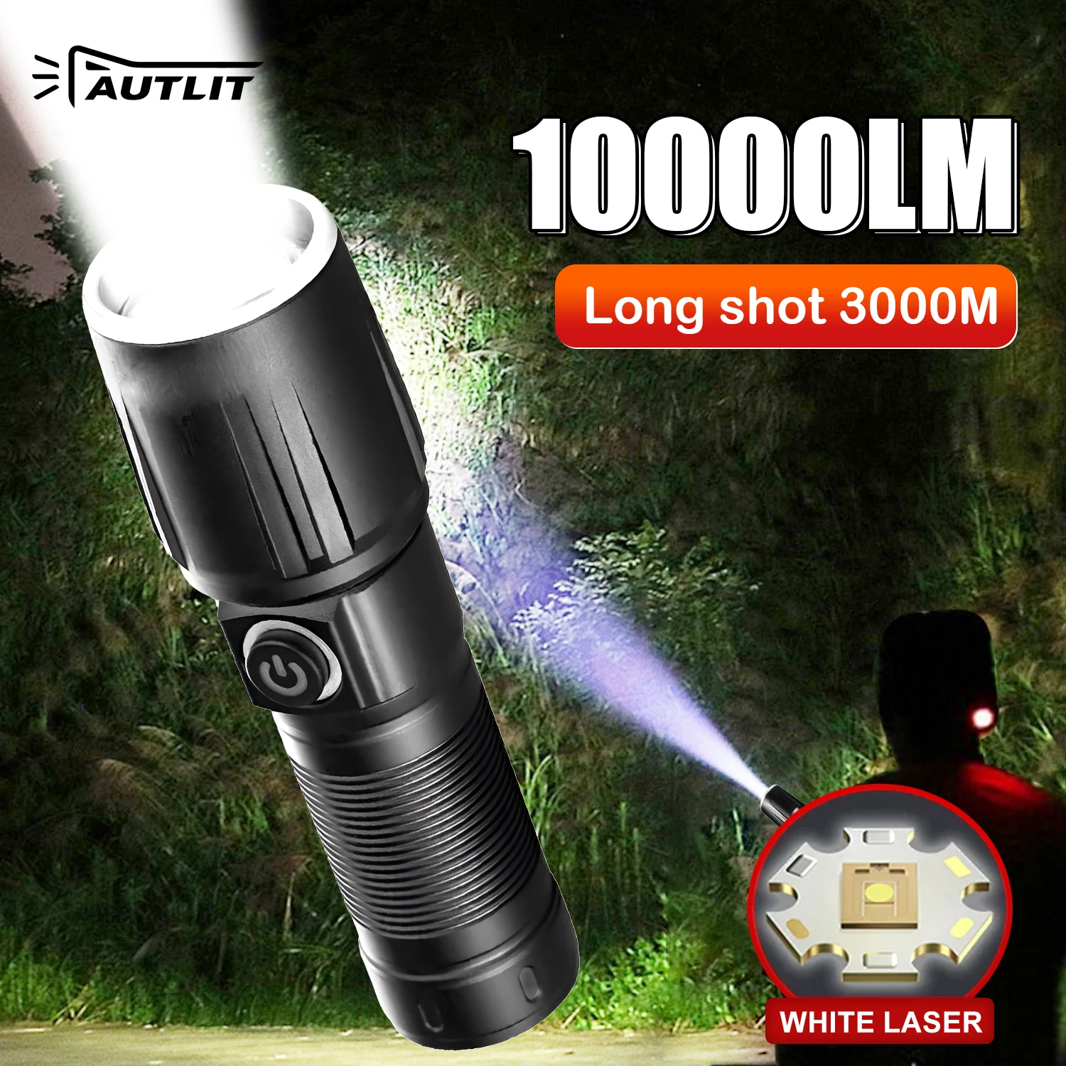 Powerful LED Flashlight With Tail USB Charging Head Zoomable waterproof Torch Portable light 3 Lighting modes Built-in battery