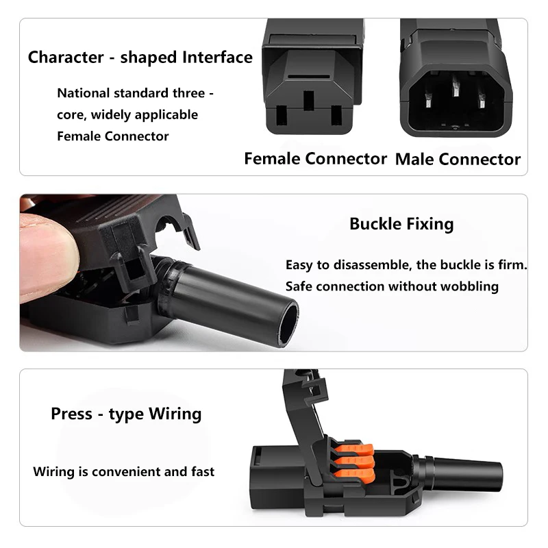 محطة جديدة العقص التيار المتناوب قابس طاقة 10A250V ثلاثة دبوس IEC موصل الذكور والإناث التزاوج شحن رئيس أسود أبيض