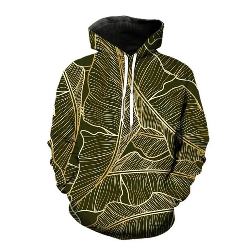 Luxurious Gold Striped Leaves Men's Hoodie 3D Print Long Sleeve Hoodies Simple Casual Stree Daily Clothing Pullover Sweatshirt