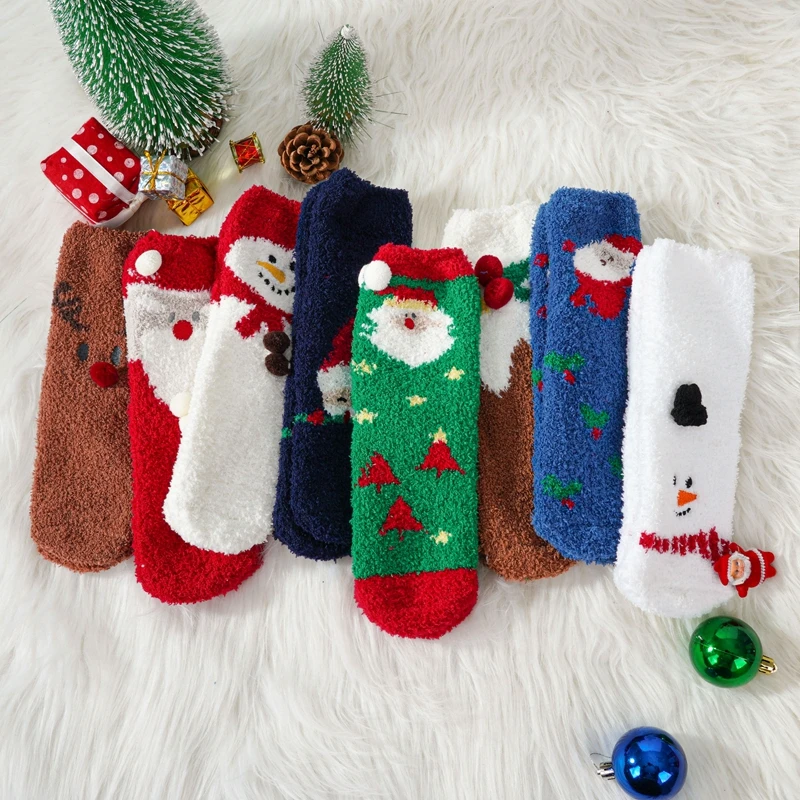 Chaussettes de Noël en velours pour femmes, cadeaux de Noël drôles, Kawaii, mignon, coton, mode, épais, 1 paire