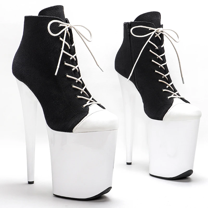 Leecabe 23CM/9inches Denim Mix Color Stripper Heel Exoticism Trend Fashion High Heels Ankle Boots Pole Dance Boot
