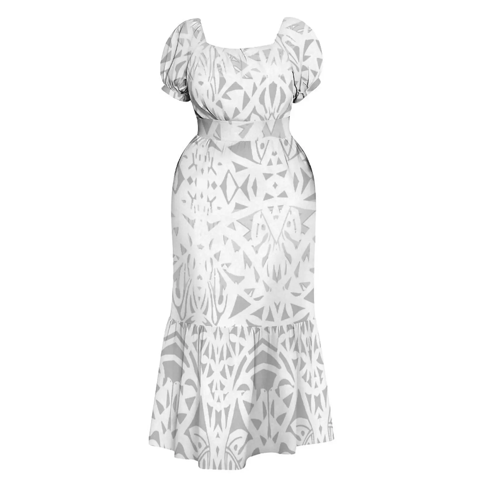 Mother'S Holiday Dress Women'S Fishtail Skirt Polynesian Island Tribal White Pattern White Sunday Custom-Made Long Skirt