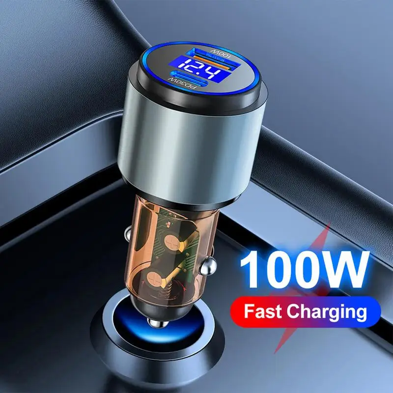 Car Charger 100W Phone USB Car Fast Charging Adapter Universal Car Charger Port Cigarette lighter hub splitter With LED Display