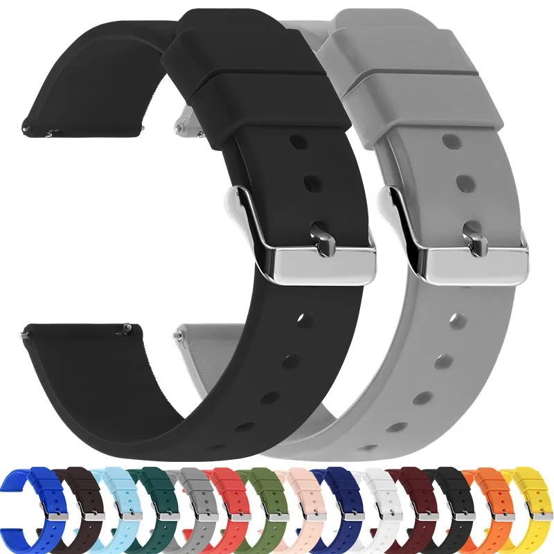 Silicone Watch Bands 18/20/22/24mm Soft Quick Release Rubber Watch Bands for Samsung Galaxy/Huawei Bracelet Waterproof Wristband