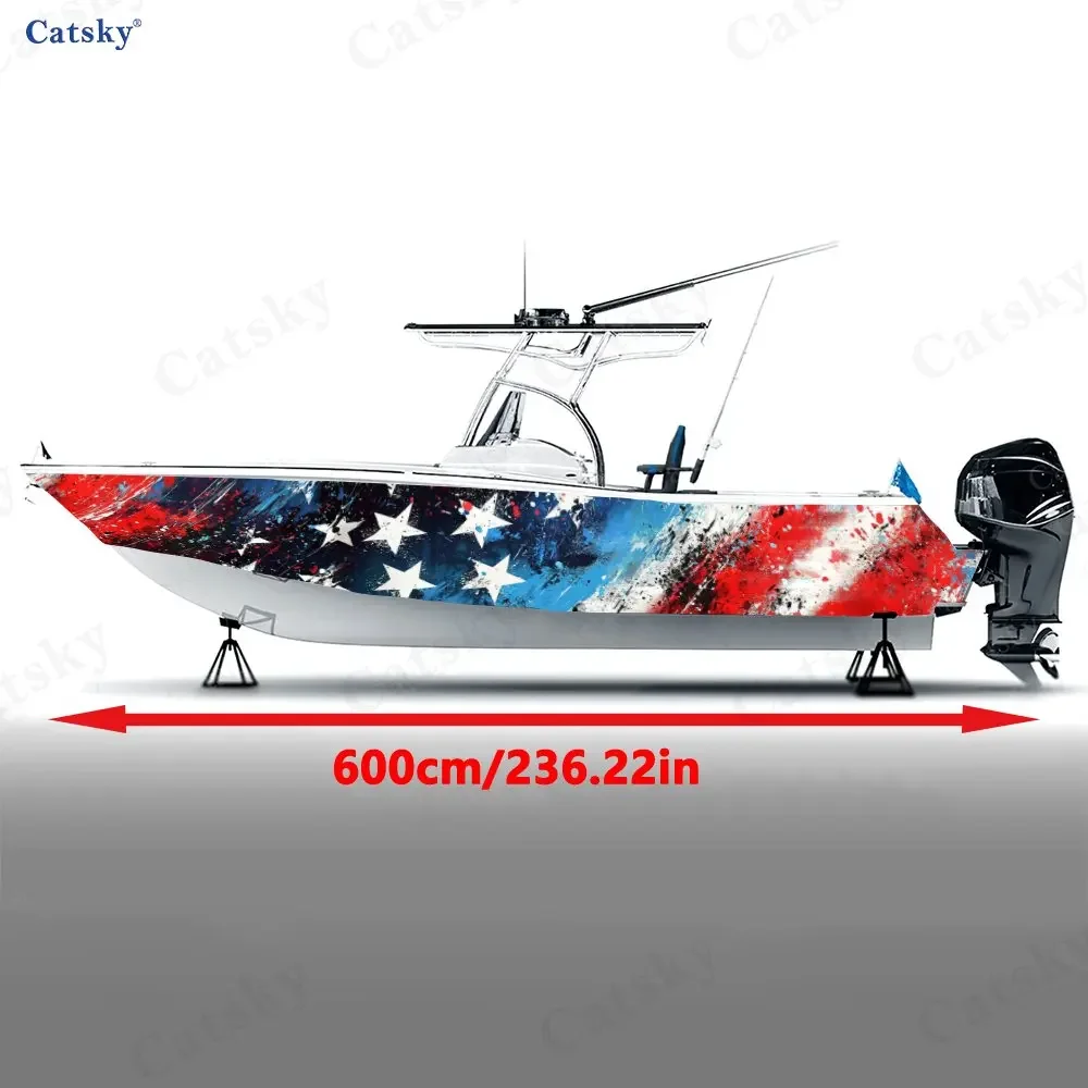 2Pcs Red & Blue Starburst Boat Stickers, PVC Waterproof Durable Vinyl Wrap Decals for Fishing Boats, Durable and Stylish Design