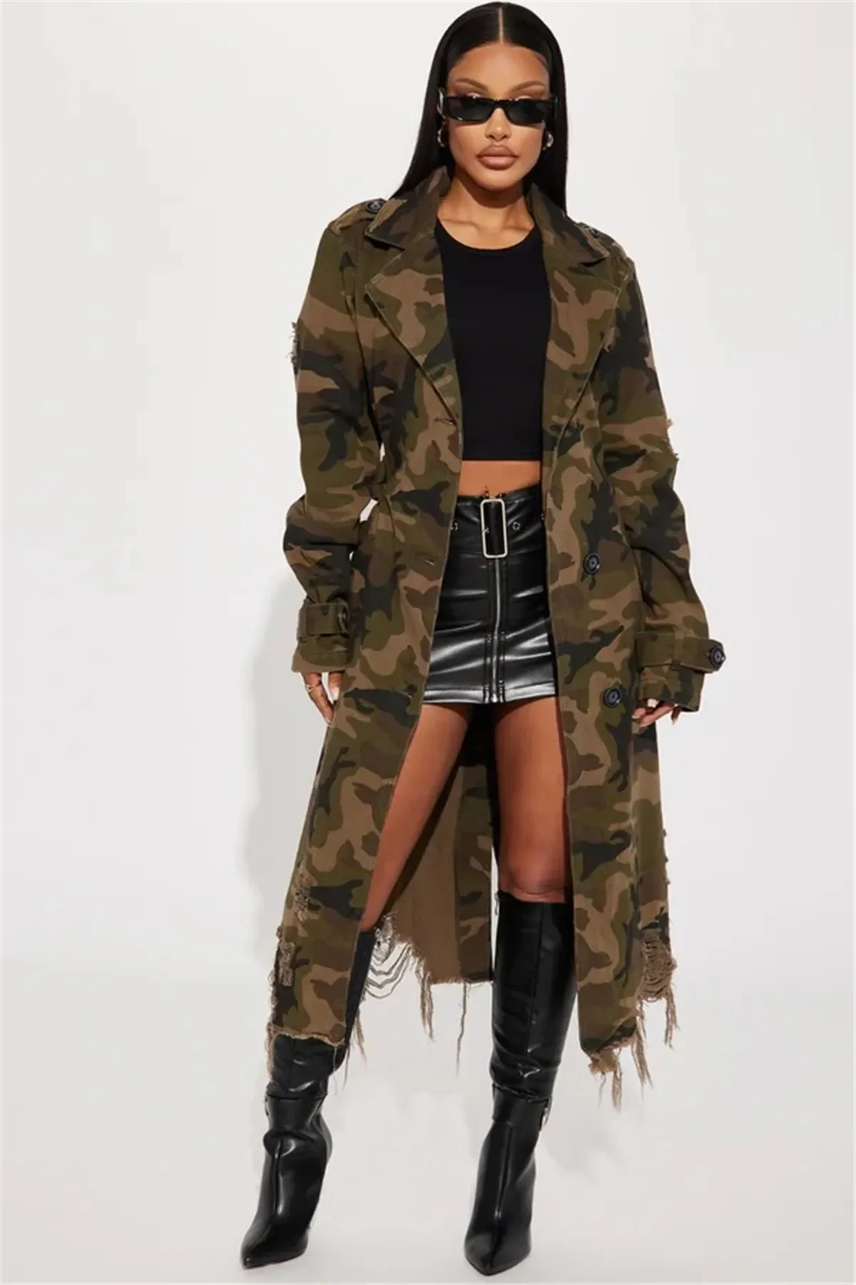 

Camouflage Ripped Trench Jacket Long Coats Windbreaker Y2K Fashion Women Winter Fall Winter Clothes Cargo Y2K Streetwear Jackets