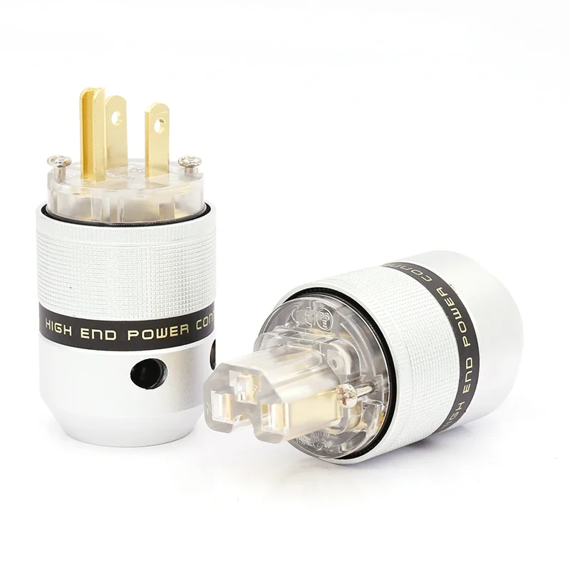 High Quality Aluminum 24K Gold Plated Schuko Power Connector IEC Female Plug for Audio Power Cable 10mm - 21mm