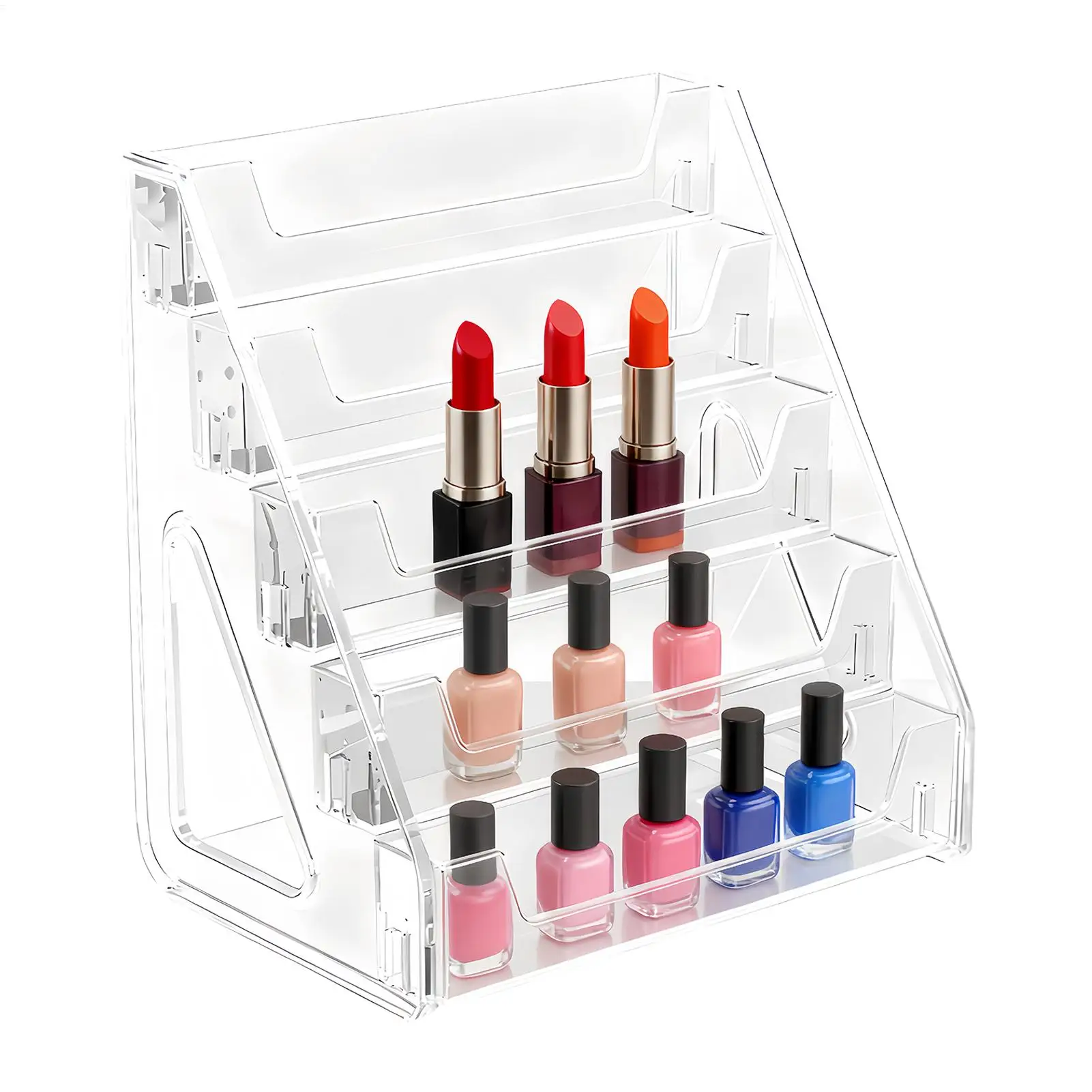 Acrylic Display Stands 5-Tier Space-Saving Shelf Acrylic Shelf Card Display Stand for Postcards Brochure Sticker Cosmetics Home