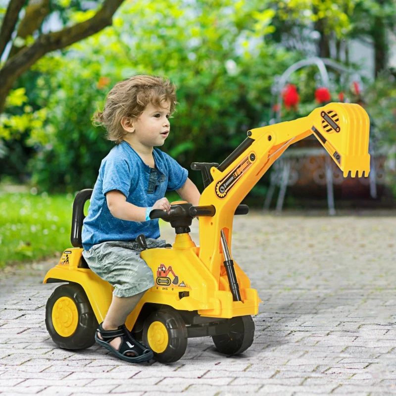 

Sit-On Excavator Puller, Children's Excavator Truck with Horn and Underseat Storage, Suitable for Children 18 Months+
