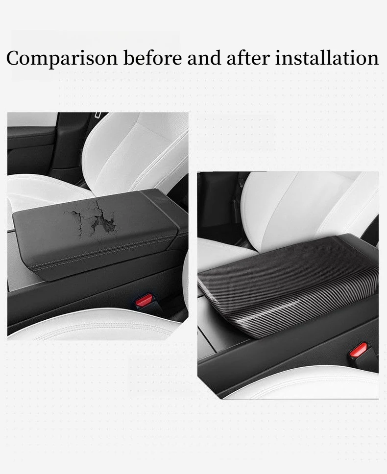 Suitable for the Armrest Box Protective Cover Used in the Updated Tesla Model 3/Y, Carbon Fiber Pattern Modification Accessories