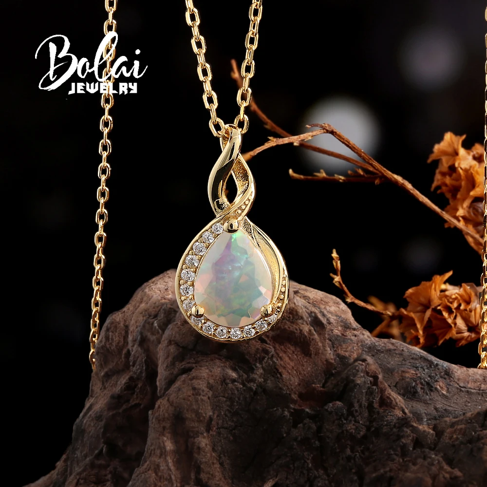 Simple design 925 sterling silver October Birthstone necklace Natural opal fine jewelry gemstones for women's party wear