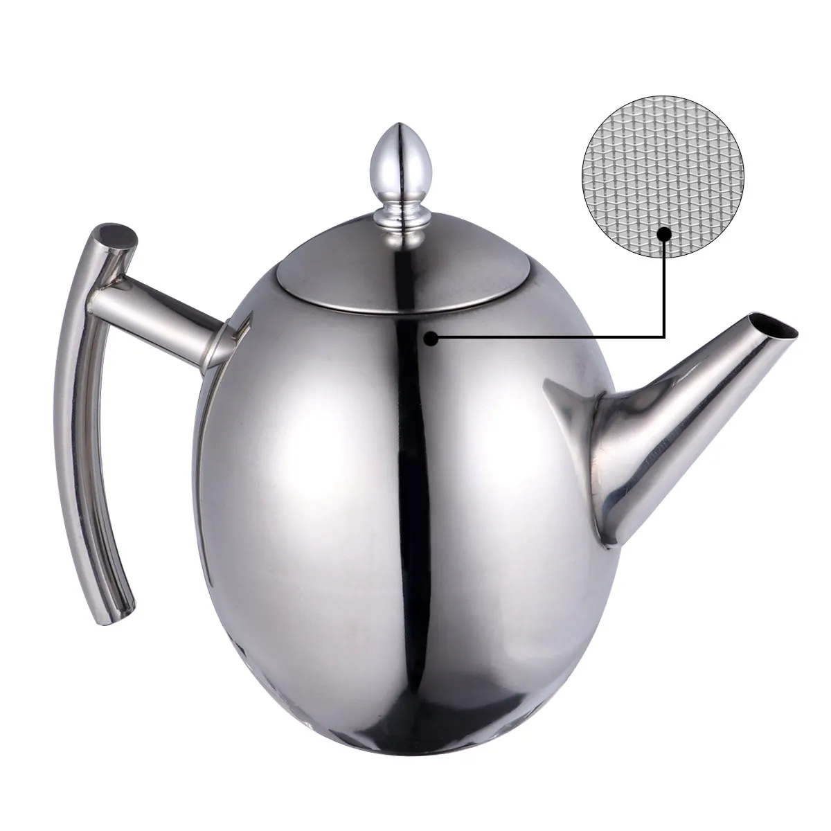 

1.0L Stainless Steel Teapot 304 Glossy Finish Easy Grip Handle With Inner Strainer For Tea Coffee Kitchenware Set
