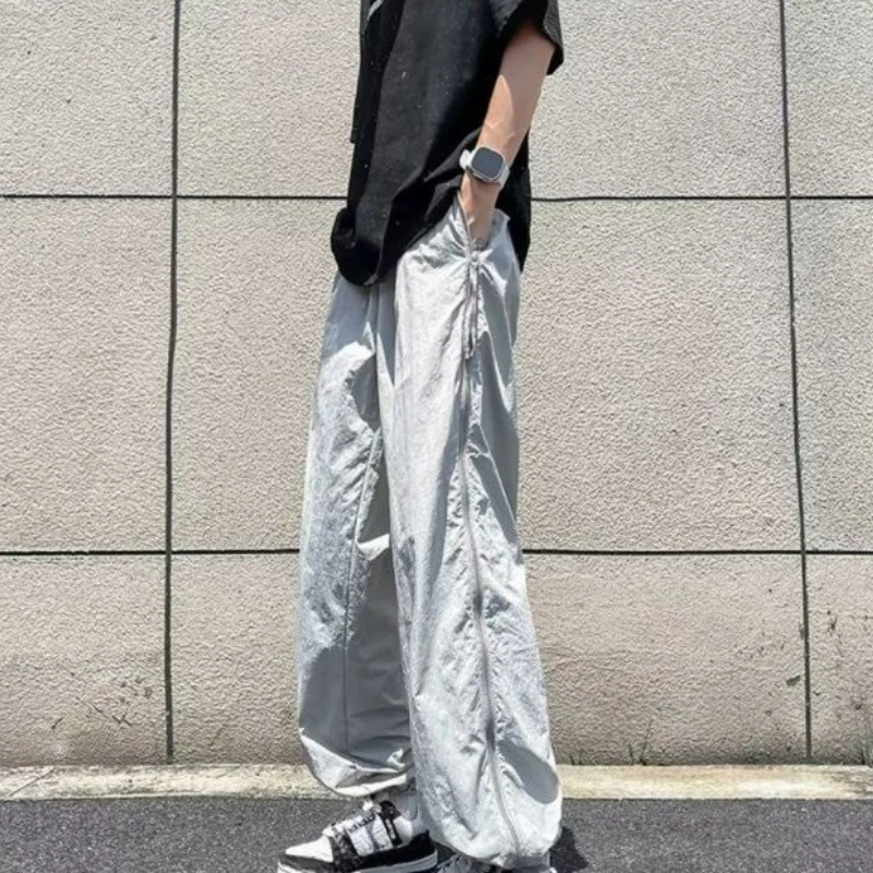 GELITAYIN Summer Zip Baggy Breathable Mesh Men's Casual Straight Pants Korean Style Slacks Xxxl Sale Fashion 2025 Cheap Long Mal