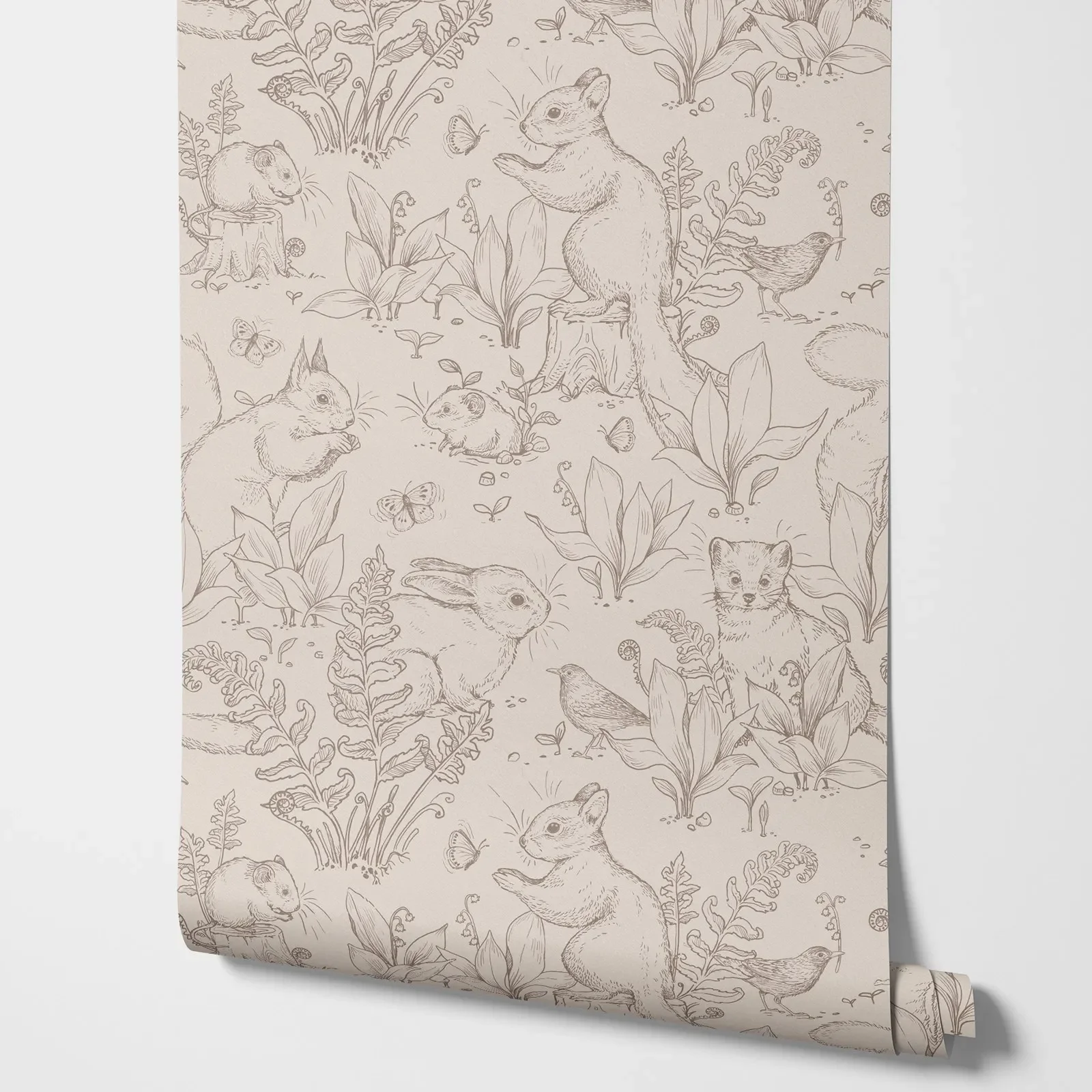 Forest Life wallpaper wallpaper. Beige Wallpaper with animals in forest style with Rabbit and little prairie dog