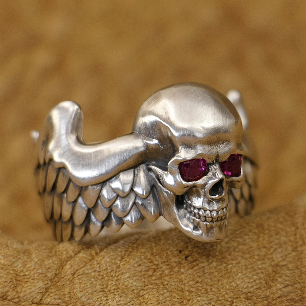 925 Sterling Silver Flying Skulls Wing CZ Eyes Charms Ring TA446 US Size 6~15 BZ