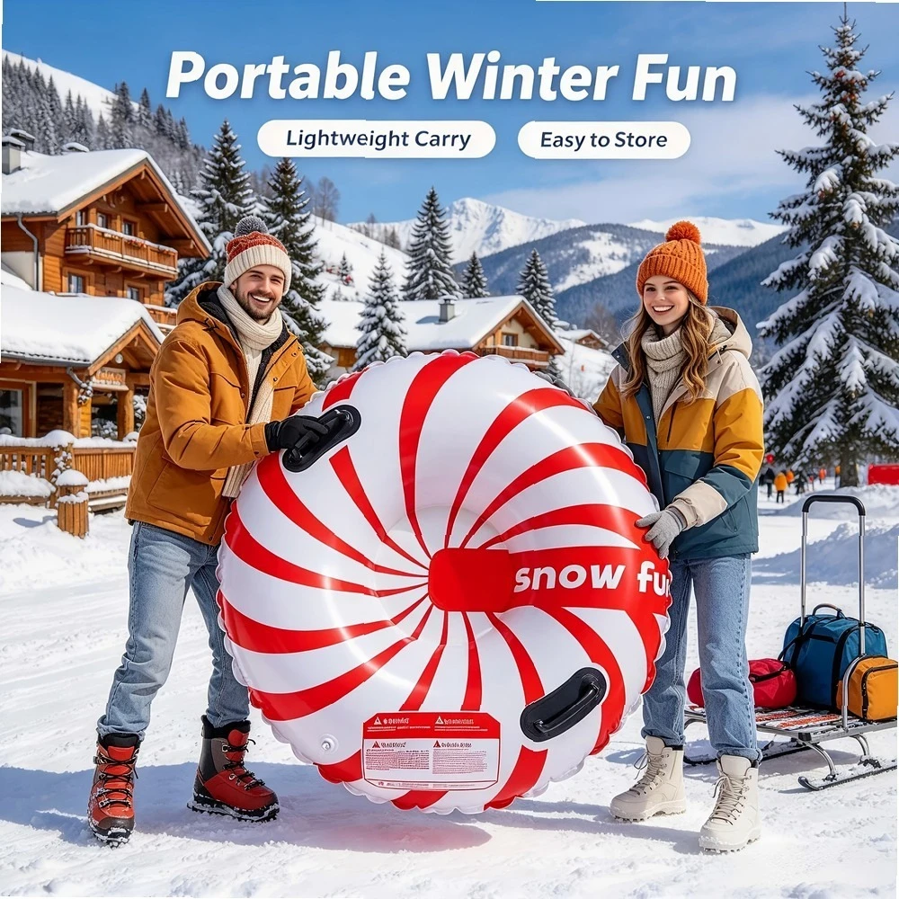 Heavy Duty Inflatable Candy Snow Tube Sled with Reinforced Handles, Thick PVC Winter Snow Sled for Adults Outdoor