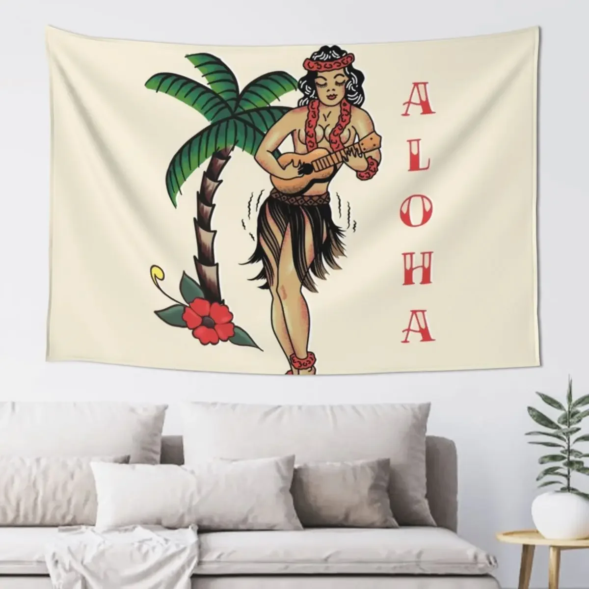 Jerry Style Traditional Aloha Hula Pinup Girl In Hawaii Tapestry Home Decoration Room Aesthetic Decor Wall Hanging Tapestry