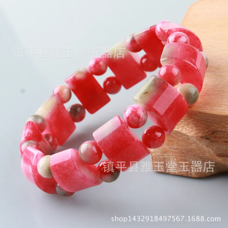 

Unisex Colorful Red And Green Peach Blossom Jade Bracelet