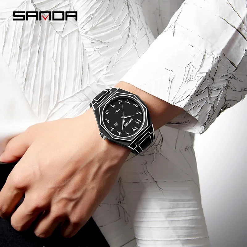 SANDA トップブランドメンズクォーツ時計防水カレンダー新スタイルクリエイティブシリーズ高級発光男性腕時計コミックブック時計