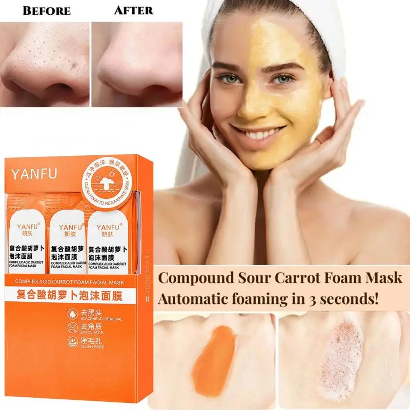 12pcs Complex Acid Carrot Foam Facial Masque Facial Deep Cleaning Shrink Pore Blackhead Oil-Control Refreshing Facial Masks