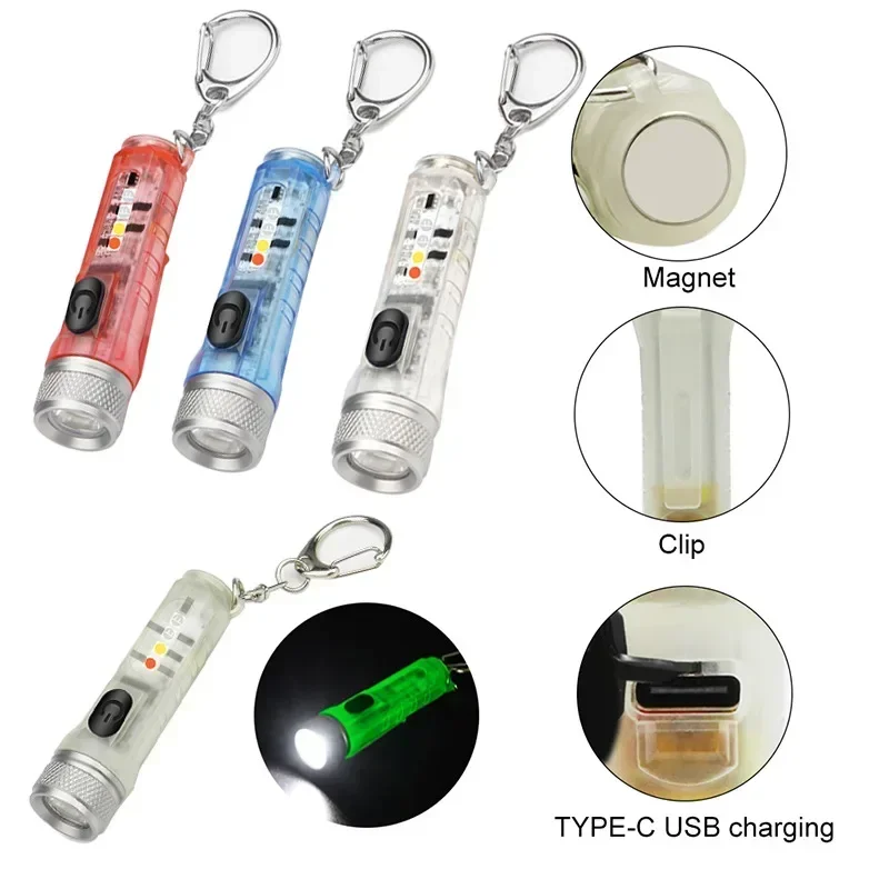 Mini latarka z brelokiem Latarka akumulatorowa LED Przenośna magnetyczna latarka ładowana przez USB Duża moc Latarnia kempingowa dalekiego zasięgu