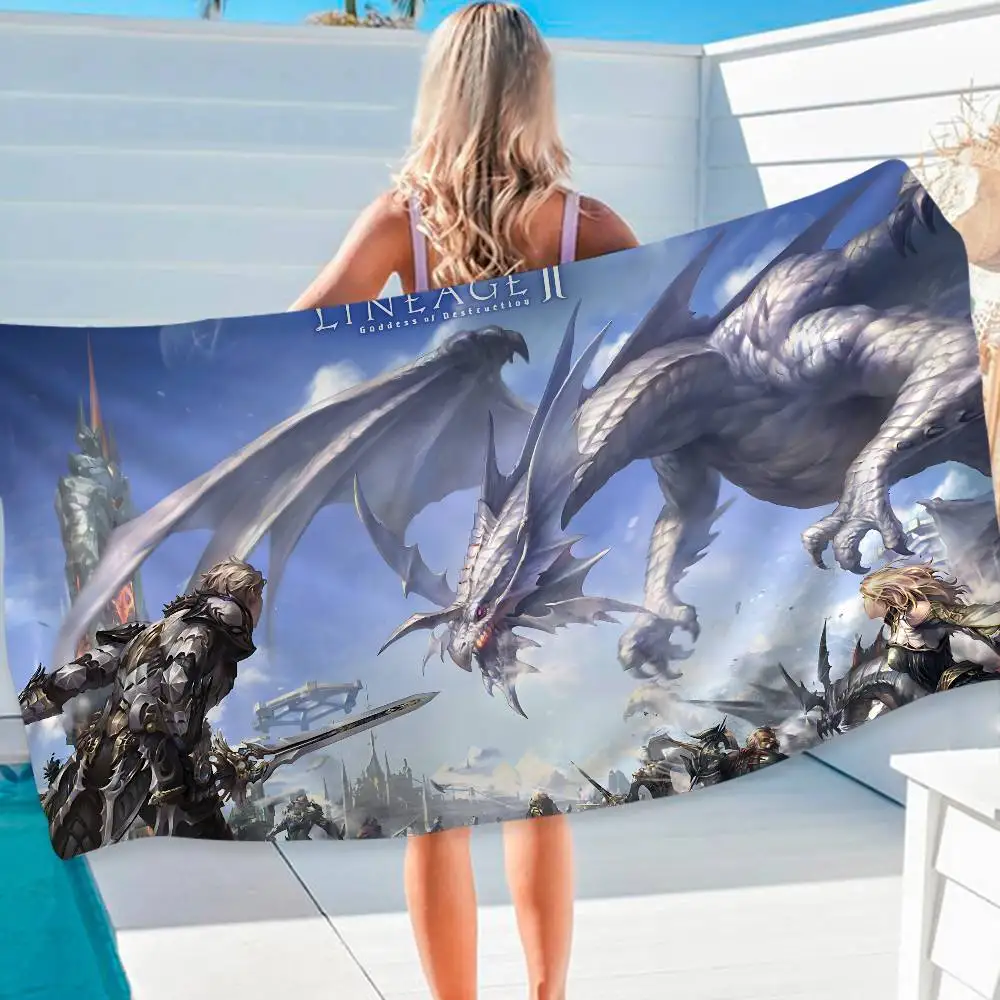 Game Lineage 2 Beach Towel Colorful Bath Towels for Girl Microfiber Quick Dry Custom Sand Free Beach Yoga Spa Gym Pool