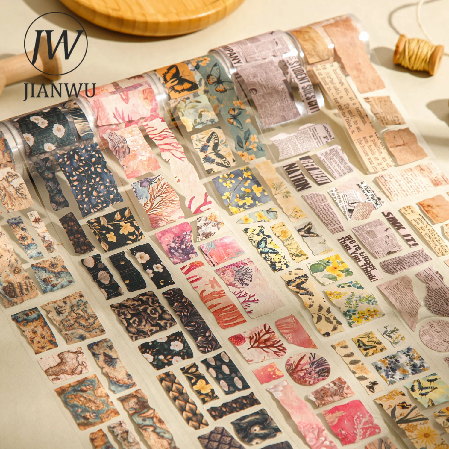 Jianwu 50mm * 200cm série de fragmentos artesanais vintage flor borboleta paisagem material fita colagem diário criativo papelaria