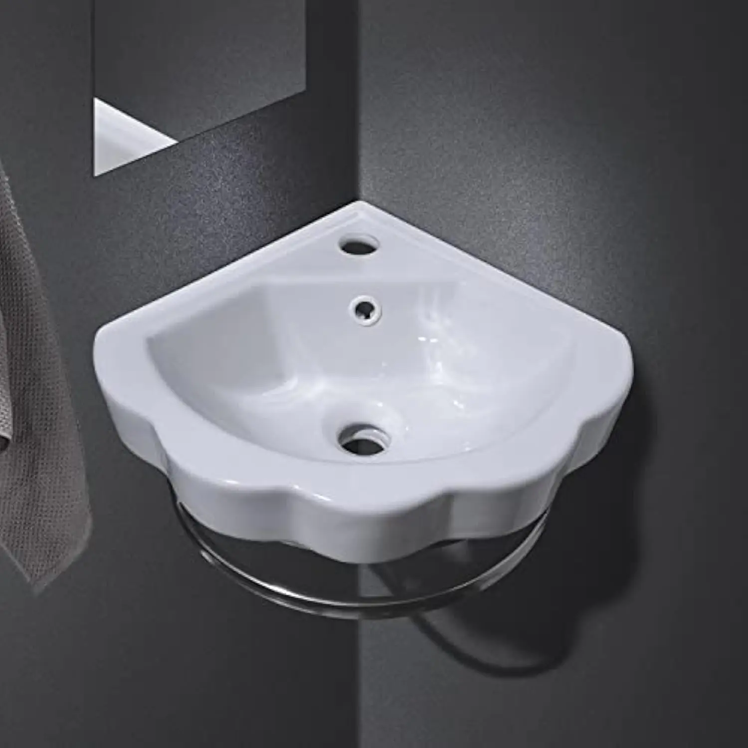

Corner Bathroom Vanity Small Modern Bathroom Sink Corner Wall Mounted Ceramic Sink Mini Wall Vanity Sink with Overflow