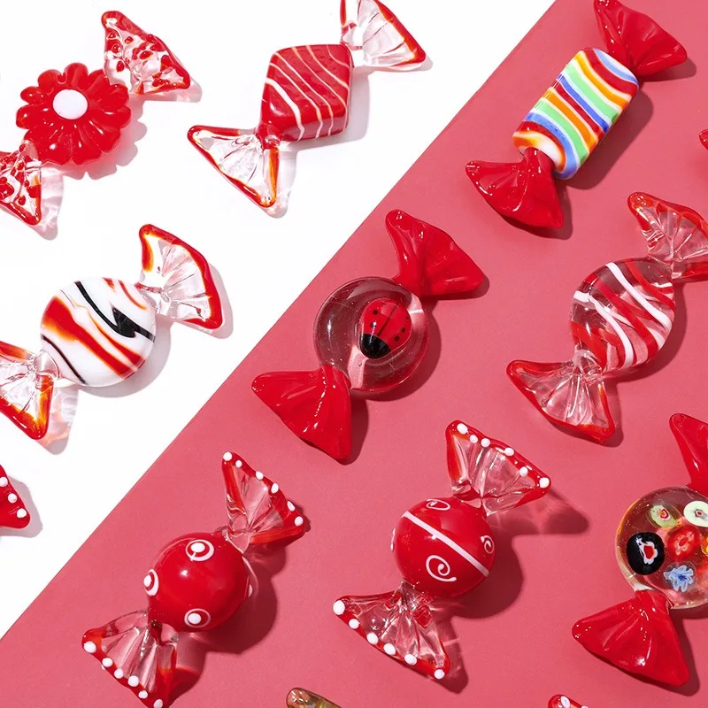 Creative Handmade Red Candy Glass Figurine Office Desk Home Indoor Decoration Craft DIY Dollhouse Landscape Ornament Unique Gift