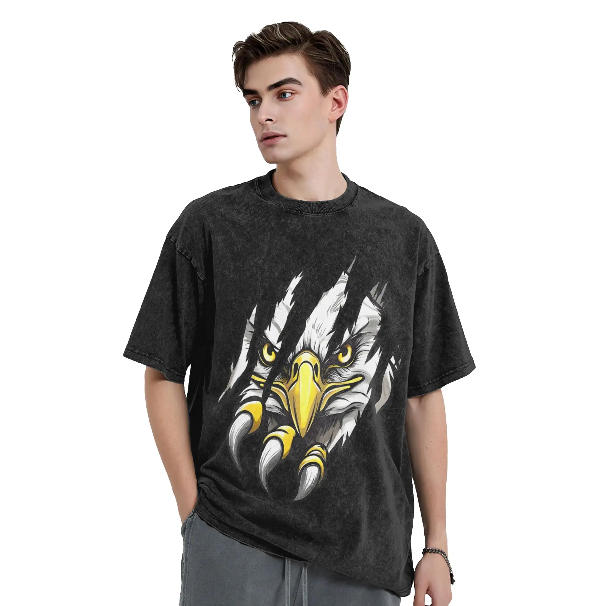 Men T-Shirt Classic Football Game Day Eagle Washed T Shirts Trending  Summer Tee Shirt Retro Printed Casual Tops Dropshipping
