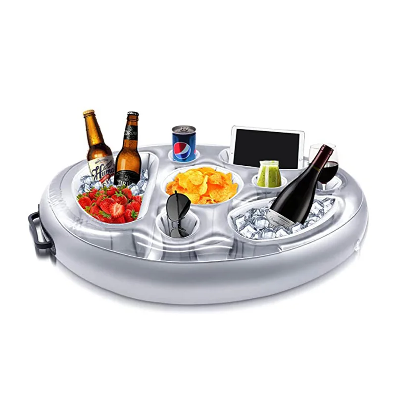Oval Inflatable Multi-Use Cup Holder - Poolside Food Tray, Drink & Salad Mat for Outdoor Beach