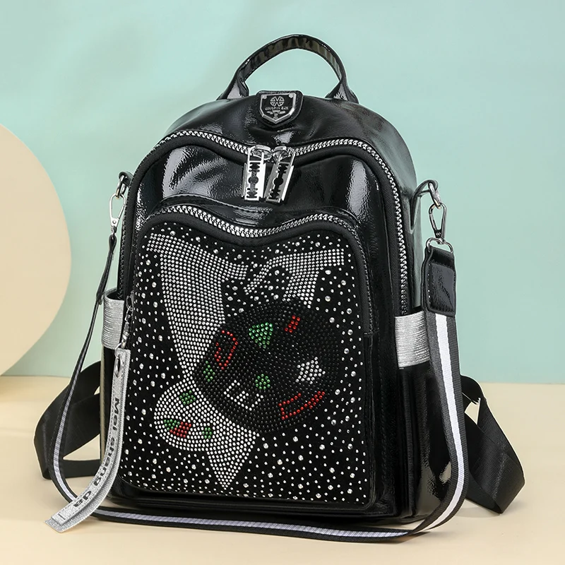 High Quality Leather Multifunctional Backpack With Diamond Stickers Large Capacity Mochilas Luxurious Women\'s Designer Brand Bag