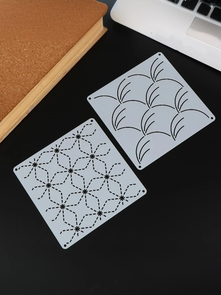 9/32 Stück Sashiko-Stickmuster-Vorlage DIY Geometrische Patchwork-Schablone Wiederverwendbare PET-Schablone Handgemachte Stickerei-Bastelwerkzeuge – Detail 14