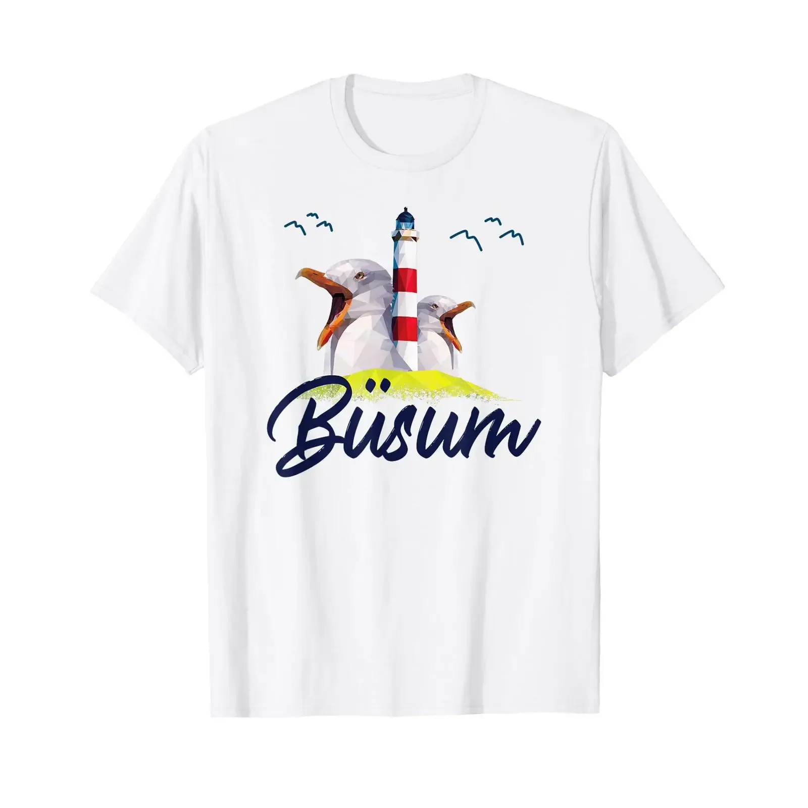 Büsum North Sea Lighthouse Seagull T Shirt vintage Washed graphic fashion Unisex Soft Top For Everyday Wear Breathable Stylish