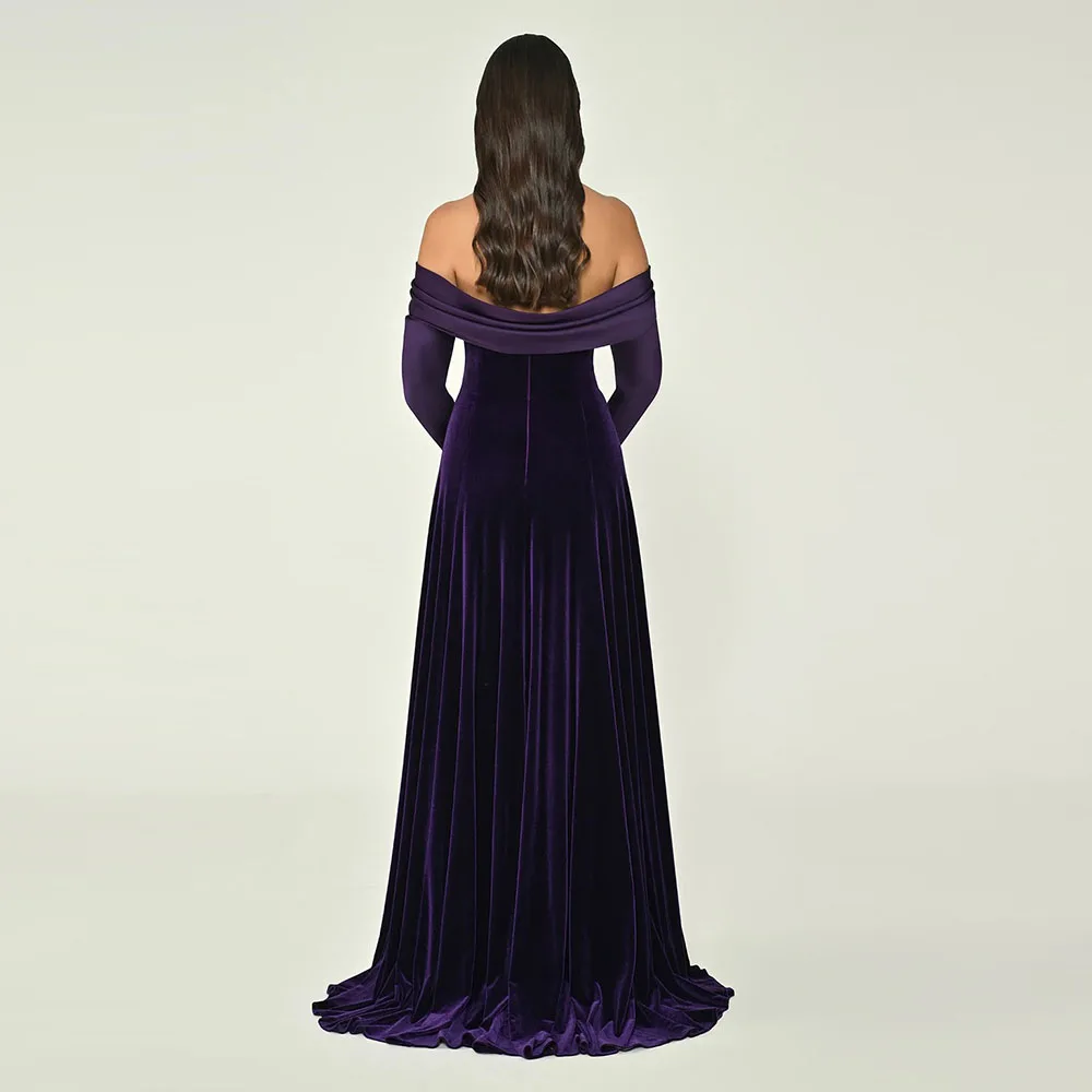 فساتين حفلة موسيقية مخملية مخصصة بدون أكتاف طول الأرض فساتين سهرة برقبة عارية 3/4 كم للنساء #2