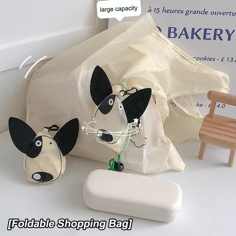 Cute Dog Foldable Shopping Bag, Durable Polyester Eco Tote For Groceries, Portable & Lightweight Handbag,Reusable Storage Pouch