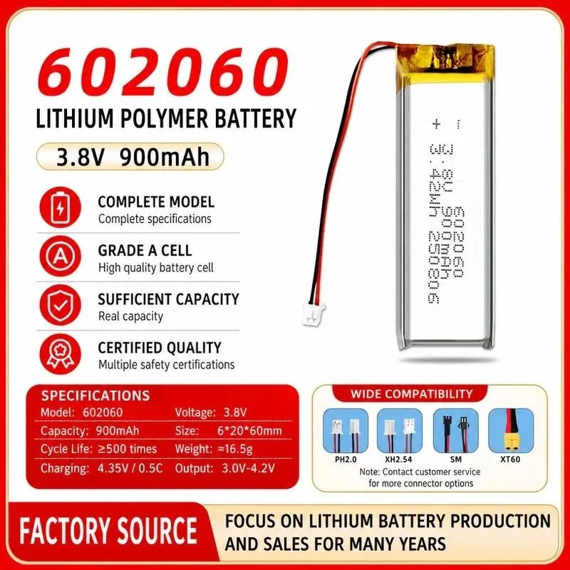 3pcs for 602060 900mAh 3.8V Polymer Lithium Battery for Microphone MP3 Beauty Instrument Large Capacity Rechargeable Li-ion Cell