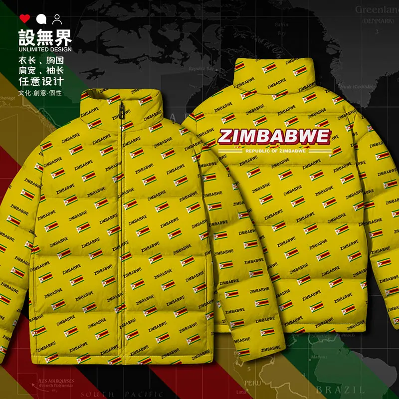 Zimbabwe Zwe Yezimbabwe Zimbabwean Country Flag Witte Eend Down Jacks Outdoor Fashion Dik Printing Design Winter Donsjas