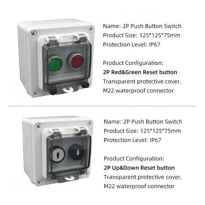 مفتاح بـزر دفع خارجي مقاوم للماء IP67 صندوق إعادة تعيين/إيقاف الطوارئ/توزيع التحكم في المقبض التشغيل اليدوي 10A